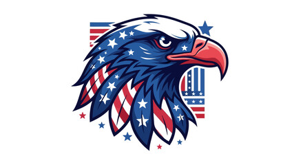 An illustration of an eagle's head with the American flag design incorporated into its feathers and background.