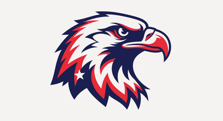 Obraz premium Stylized illustration of a patriotic eagle head with red, white, and blue feathers.