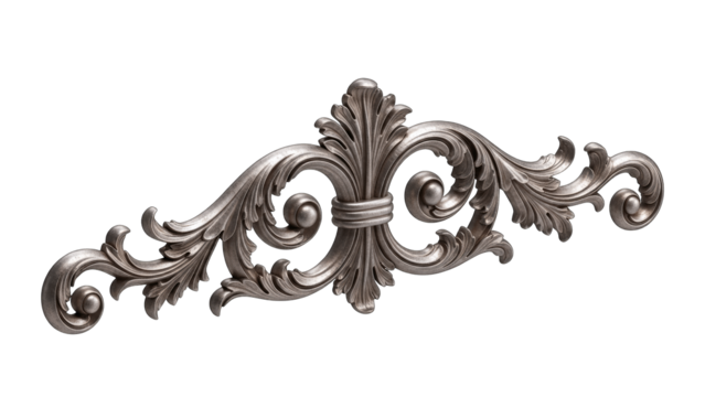 Ornate Silver Scrollwork Isolated on White Background - Powered by Adobe