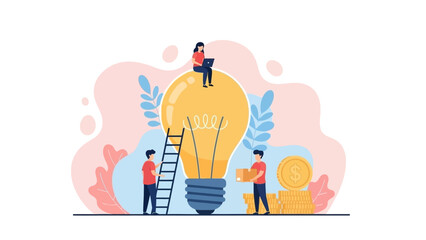 People Working Together on Large Lightbulb.