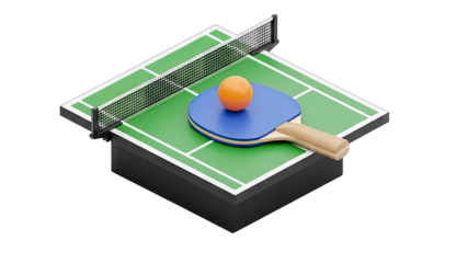 Ping Pong Table with Ball and Paddle - Sport Concept