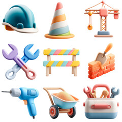 Pastel 3d Rendered Construction Tools and Safety Gear Collection