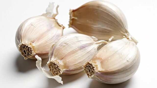 Close-up studio shot of garlic cloves on white. Showcasing textures and details