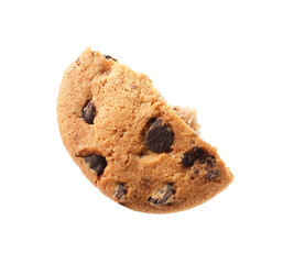 Piece of delicious chocolate chip cookie isolated on white