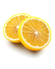 Two bright yellow lemon slices isolated on white citrus