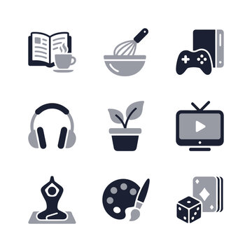 Minimalist Two Color Home Hobbies and Recreation Activity Icon Set