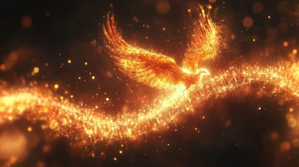 Fiery phoenix soaring, sparks trail, dark background, fantasy concept art