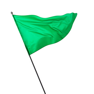 Triangular green flag fluttering on white background