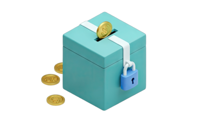 Saving Money Concept: Coin Dropping into a Locked Piggy Bank