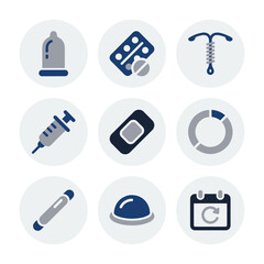Modern Flat Design Contraception Methods and Birth Control Icon Set