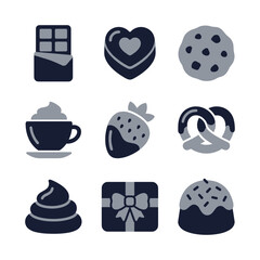 Flat Design Food and Drink Sweet Snack Chocolate Icon Illustration Set