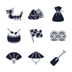 Flat Design Traditional Chinese Dragon Boat Festival Icon Element Set