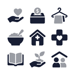 Simple Flat Design Charity and Donation Theme Icon Set Illustration