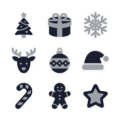 Simple Flat Christmas Holiday Season Decoration Ornament Icon Collection