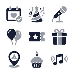 Simple Two Tone Celebration Element Party Event Icon Collection