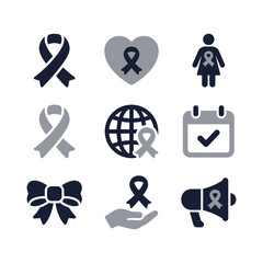 Simple Icon Set Showing Ribbon Campaign Awareness and Support Elements