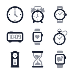 Minimalist Line Art Variety of Timepiece Style Isolated Icon Set