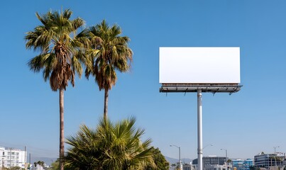 Naklejka premium daytime billboard mockup Los Angeles, massive blank white screen on classic rooftop billboard