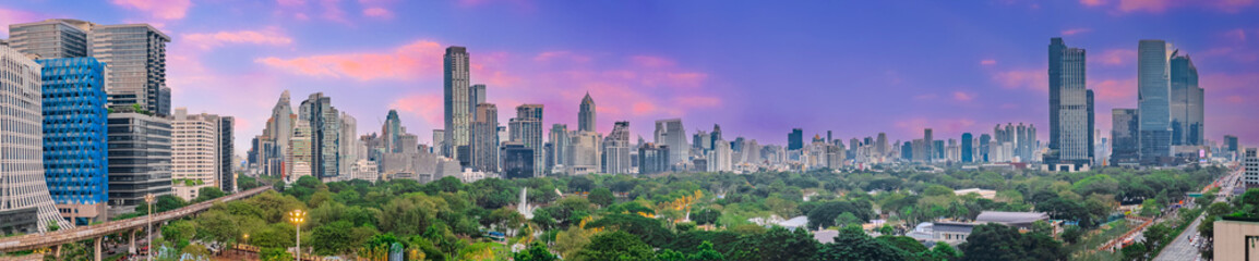 Fototapeta premium 14 December 2025 View of Lumphini Lumpini Park at Si Lom Silom taken from Central Park Mall in BKK Bangkok Thai Thailand 
