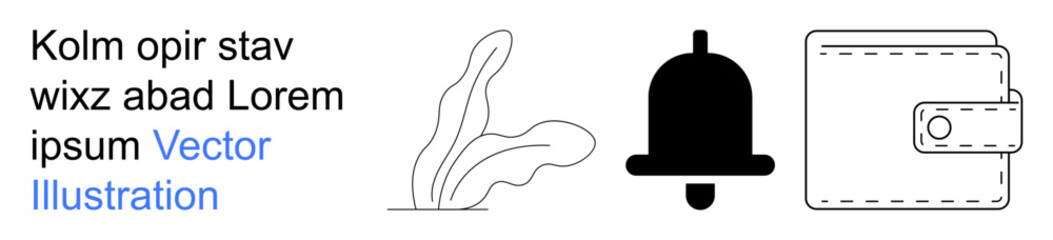 Obraz premium Design , notifications, finance, eco concepts, minimalism, user interface. A leaf, bell and wallet. Notifications and finance concept in a clean modern style