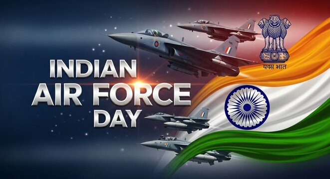 Indian Air Force Day Celebration Patriotic India Aircraft Fighters National Pride Tricolor Flag Event