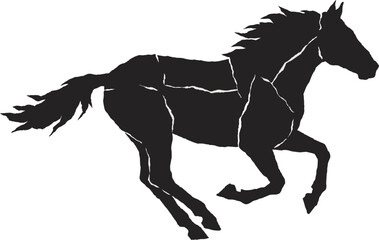 Galloping Horse Silhouette in Torn Paper Style. Dynamic Black Ripped Collage Vector Illustration for Year of the Horse 2026
