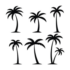 A collection of black palm tree silhouettes isolated on a white background