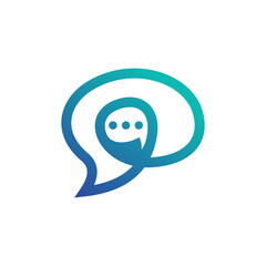 A modern, abstract logo featuring a gradient blue and green chat bubble with a nested smaller bubble containing three dots, symbolizing communication and thought.
