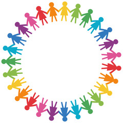 カラフルな女性シルエットが円になってつながる、多様性や協力、コミュニティを表現した明るくポジティブなデザイン。教育、企業、社会的テーマにも使いやすい汎用コンセプト素材｜女性,つながり,多様性
