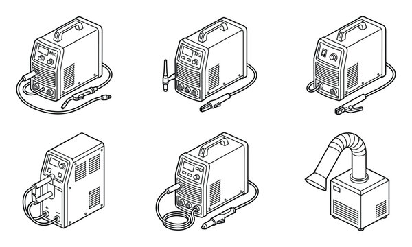 Welding Machine Collection: Detailed Technical Outline Drawing Artwork