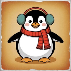 Fototapeta premium cute penguin with earmuffs and scarf