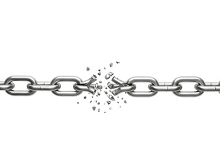 Obraz premium Fractured Metal Chain: Breaking Point, Weakness, Freedom, Security Breach, Disruption on white background