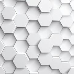 White hexagonal tiles in a geometric pattern with subtle shadows creating depth