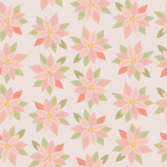 Poinsecje na jasnym tle &ndash; świąteczny bezszwowy wz&oacute;r wektorowy.