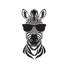 Cool Zebra Wearing Sunglasses. A funky black and white graphic icon of a stylized African animal. Vector stencil for a t-shirt print, logo, or modern mascot design
