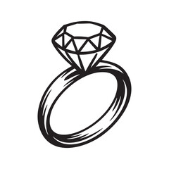 Hand Drawn Diamond Ring Black and White Outline Vector Design
