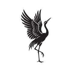 Elegant Stylized Crane. Graceful bird silhouette in a black and white abstract calligraphic style. Vector graphic icon for a logo, tattoo, or symbol of beauty and longevity