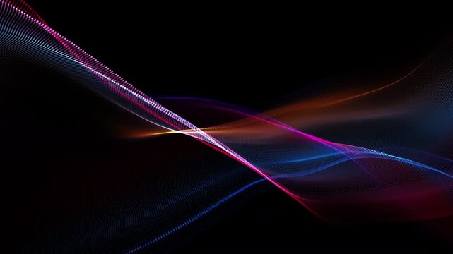 Abstract colorful wave smoke on a black background. Technology intros, sci-fi visuals, motion graphics overlays. Looping 4K resolution