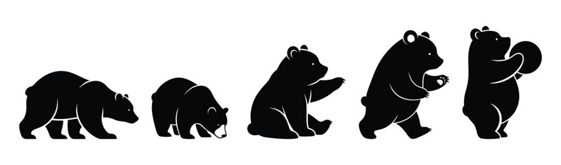Dynamic Bear Silhouette Designs A Series of Engaging Poses and Playful Gestures