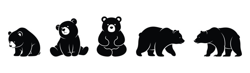 Cute Black Bear Illustrations in Various Poses