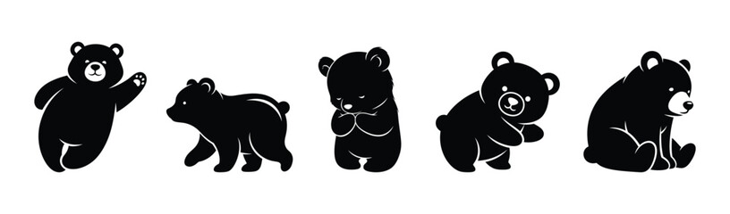 Sweet and playful little bear cub silhouettes, a charming collection for various designs © Sunnn