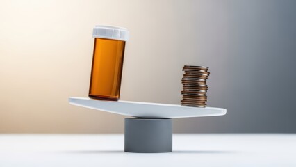Prescription drug cost versus savings on a balance scale concept
