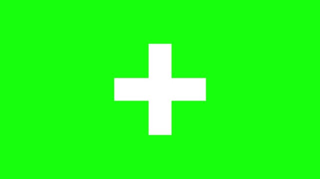 White plus sign on bright green background. Suitable for medical, health, positivity, and graphic design concepts. Simple and eyecatching.