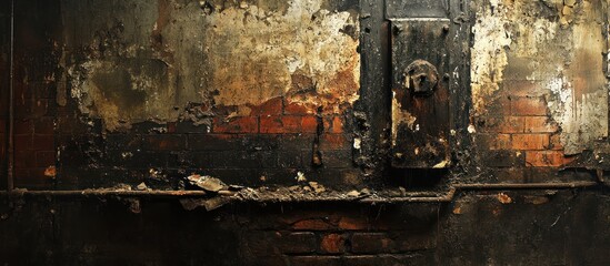 Burned brick wall texture, dark background, interior