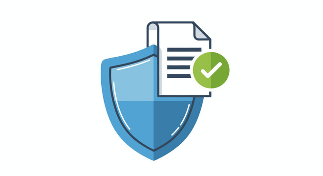 Secure document icon with a blue shield and a green validation checkmark for data protection.