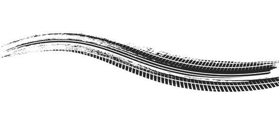 Tire tread marks, wheel textures, tire marks - car racing, motocross, drift, rally, off-road and others. Vector black isolated texture in grunge style eps 10