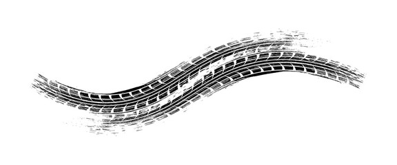 Auto tire tread grunge element. Car and motorbike tire patterns, wheel tread marks. Black tire print. Vector illustration