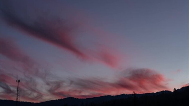 Cell Tower Sunrise With Dawn Clouds Timelapse