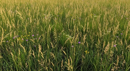 Obraz premium Lush Green Meadow - A Serene Landscape of Wild Grasses.