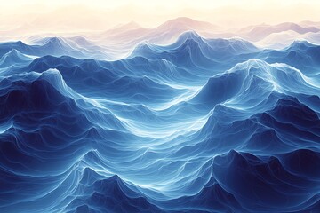 Abstract Blue Mountain Landscape Digital Art with Glowing Peaks for Futuristic Design